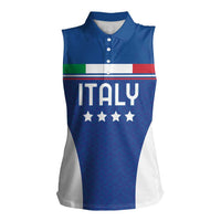 Custom Italy Football Women Sleeveless Polo Shirt Italy Flag Pattern On Blue - Wonder Print Shop