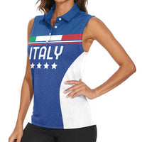 Custom Italy Football Women Sleeveless Polo Shirt Italy Flag Pattern On Blue - Wonder Print Shop