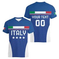 Custom Italy Football Women V-Neck T-Shirt Italy Flag Pattern On Blue - Wonder Print Shop