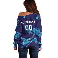 Custom Italy Rugby Off Shoulder Sweater Gli Azzurri Flame Pattern - Wonder Print Shop