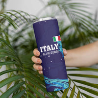 Custom Italy Rugby Skinny Tumbler Gli Azzurri Flame Pattern - Wonder Print Shop