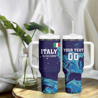 Custom Italy Rugby Tumbler With Handle Gli Azzurri Flame Pattern - Wonder Print Shop