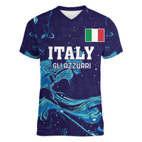 Custom Italy Rugby Women V-Neck T-Shirt Gli Azzurri Flame Pattern - Wonder Print Shop