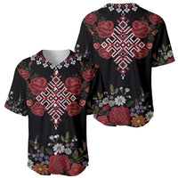 Czech Republic Traditional Costume Baseball Jersey Embroidery Floral Pattern With Red Rose