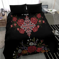 Czech Republic Traditional Costume Bedding Set Embroidery Floral Pattern With Red Rose