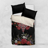 Czech Republic Traditional Costume Bedding Set Embroidery Floral Pattern With Red Rose