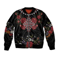 Czech Republic Traditional Costume Bomber Jacket Embroidery Floral Pattern With Red Rose