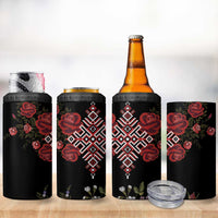 Czech Republic Traditional Costume 4 in 1 Can Cooler Tumbler Embroidery Floral Pattern With Red Rose