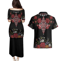 Czech Republic Traditional Costume Couples Matching Puletasi and Hawaiian Shirt Embroidery Floral Pattern With Red Rose