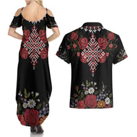 Czech Republic Traditional Costume Couples Matching Summer Maxi Dress and Hawaiian Shirt Embroidery Floral Pattern With Red Rose