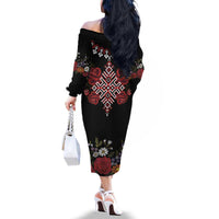 Czech Republic Traditional Costume Family Matching Off The Shoulder Long Sleeve Dress and Hawaiian Shirt Embroidery Floral Pattern With Red Rose