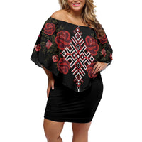 Czech Republic Traditional Costume Family Matching Off Shoulder Short Dress and Hawaiian Shirt Embroidery Floral Pattern With Red Rose