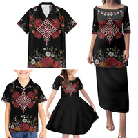 Czech Republic Traditional Costume Family Matching Puletasi and Hawaiian Shirt Embroidery Floral Pattern With Red Rose