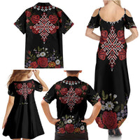 Czech Republic Traditional Costume Family Matching Summer Maxi Dress and Hawaiian Shirt Embroidery Floral Pattern With Red Rose