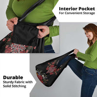 Czech Republic Traditional Costume Grocery Bag Embroidery Floral Pattern With Red Rose