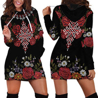 Czech Republic Traditional Costume Hoodie Dress Embroidery Floral Pattern With Red Rose