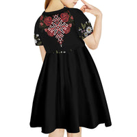 Czech Republic Traditional Costume Kid Short Sleeve Dress Embroidery Floral Pattern With Red Rose