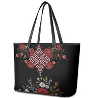 Czech Republic Traditional Costume Leather Tote Bag Embroidery Floral Pattern With Red Rose