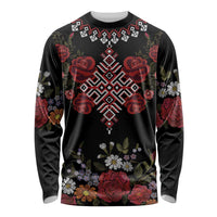 Czech Republic Traditional Costume Long Sleeve Shirt Embroidery Floral Pattern With Red Rose