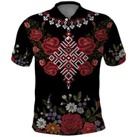 Czech Republic Traditional Costume Polo Shirt Embroidery Floral Pattern With Red Rose
