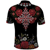 Czech Republic Traditional Costume Polo Shirt Embroidery Floral Pattern With Red Rose