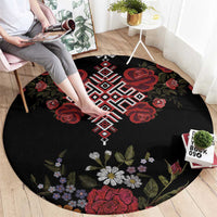 Czech Republic Traditional Costume Round Carpet Embroidery Floral Pattern With Red Rose