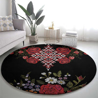Czech Republic Traditional Costume Round Carpet Embroidery Floral Pattern With Red Rose