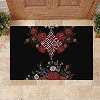 Czech Republic Traditional Costume Rubber Doormat Embroidery Floral Pattern With Red Rose
