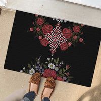 Czech Republic Traditional Costume Rubber Doormat Embroidery Floral Pattern With Red Rose