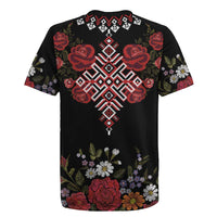 Czech Republic Traditional Costume Rugby Jersey Embroidery Floral Pattern With Red Rose