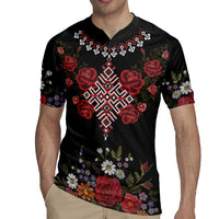 Czech Republic Traditional Costume Rugby Jersey Embroidery Floral Pattern With Red Rose