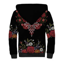 Czech Republic Traditional Costume Sherpa Hoodie Embroidery Floral Pattern With Red Rose