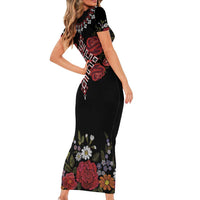 Czech Republic Traditional Costume Short Sleeve Bodycon Dress Embroidery Floral Pattern With Red Rose