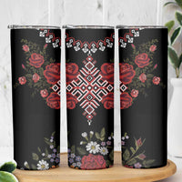 Czech Republic Traditional Costume Skinny Tumbler Embroidery Floral Pattern With Red Rose