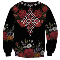 Czech Republic Traditional Costume Sweatshirt Embroidery Floral Pattern With Red Rose