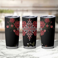 Czech Republic Traditional Costume Tumbler Cup Embroidery Floral Pattern With Red Rose