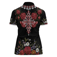 Czech Republic Traditional Costume Women Polo Shirt Embroidery Floral Pattern With Red Rose