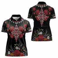 Czech Republic Traditional Costume Women Polo Shirt Embroidery Floral Pattern With Red Rose