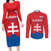 Custom Slovakia Football Couples Matching Long Sleeve Bodycon Dress and Long Sleeve Button Shirt Come On Sokoli