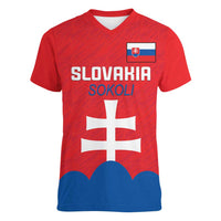 Custom Slovakia Football Women V-Neck T-Shirt Come On Sokoli