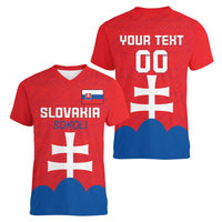 Custom Slovakia Football Women V-Neck T-Shirt Come On Sokoli