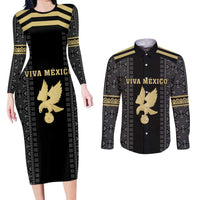 Custom Mexico Football Couples Matching Long Sleeve Bodycon Dress and Long Sleeve Button Shirt El Tri Aztec Pattern Back Version