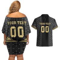 Custom Mexico Football Couples Matching Off Shoulder Short Dress and Hawaiian Shirt El Tri Aztec Pattern Back Version