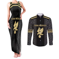 Custom Mexico Football Couples Matching Tank Maxi Dress and Long Sleeve Button Shirt El Tri Aztec Pattern Back Version