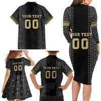 Custom Mexico Football Family Matching Long Sleeve Bodycon Dress and Hawaiian Shirt El Tri Aztec Pattern Back Version