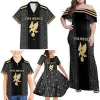 Custom Mexico Football Family Matching Off Shoulder Maxi Dress and Hawaiian Shirt El Tri Aztec Pattern Back Version