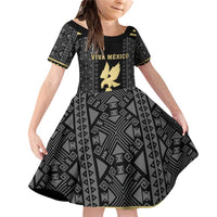 Custom Mexico Football Family Matching Off Shoulder Short Dress and Hawaiian Shirt El Tri Aztec Pattern Back Version