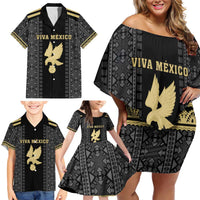 Custom Mexico Football Family Matching Off Shoulder Short Dress and Hawaiian Shirt El Tri Aztec Pattern Back Version