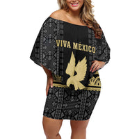 Custom Mexico Football Family Matching Off Shoulder Short Dress and Hawaiian Shirt El Tri Aztec Pattern Back Version