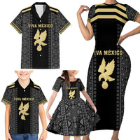 Custom Mexico Football Family Matching Short Sleeve Bodycon Dress and Hawaiian Shirt El Tri Aztec Pattern Back Version